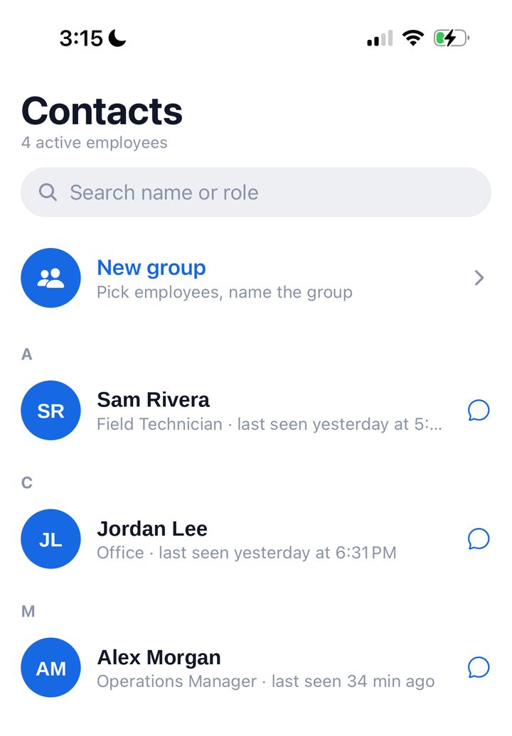 Contacts list with roles and last seen
